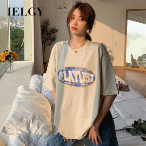 IELGY Korean-style Pure Cotton Short-sleeved T-shirt Womens Summer Couples Shirt Retro Loose All-match Slim-fit Top