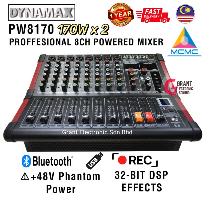 Dynamax PW8170 340W Professional 8 Channel Powered Mixer 8ch Power