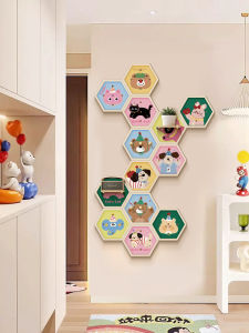 Cartoon Entrance Hall Wall Mounted Combination Storage Rack Decorative Hole Board No Drilling Required Household Organizer
