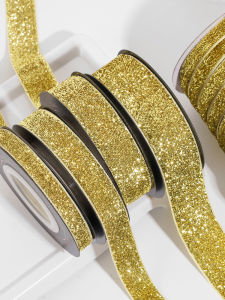 ริบบิ้นผ้าสีทอง Starlight Velvet สำหรับตกแต่งกล่องของขวัญ ริบบิ้นคริสต์มาส ริบบิ้นผ้าไหม ริบบิ้นผ้าฝ้าย กาวริบบิ้น ริบบิ้นผ้าฝ้าย