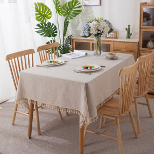 New Japanese Zen Style Cotton Jacquard Geometric Stripe Rectangular Tablecloth
