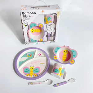 Kids Tableware Set Cartoon Cute Creative Bowls And Cups Bamboo Fiber Dinner Plate Kuromi Gift Set