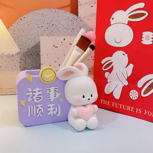 Creative Rabbit Pen Holder Childrens Day Gift Decoration Student Desktop Luxury Feeling White Rabbit Good Luck Charm
