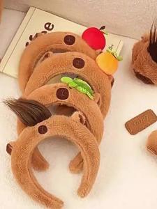 Plush Capybara Hairband Face Washing Hair Bundles Elastic Band Fixed Hairline Headband Fashionable European Style Hair Accessories