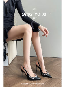 Stunning Nude Diamond High Heels Women Summer 2025 New Elegant Pointed Toe Buckle Head Sandals Thin Heel Single Shoes