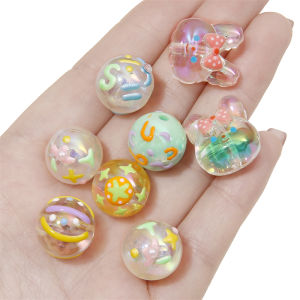 1PC Hand Drawn Printing Acrylic Bead Loose Spacer Beads Fashion DIY Accessories Bracelet Necklace Earring Jewelry Making Materials Wholesale