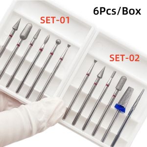 Carbide Nail Drill Bit Sets 6 Holes Nail Box Drill Bit Diamond Set Russian Style Pre-treatment Manicure Set Tungsten Steel Cross