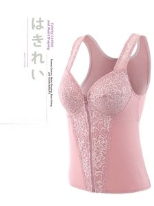 Womens Thin Front Zipper Belly Slimming Shapewear Wireless Long Bra Top Vest Body Shaping Underwear Luxury Lace Edge Cotton Composite Fabric