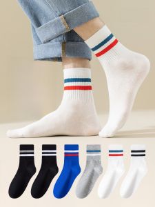 JINGCHI | Mens Sport Socks Pure Cotton Mid-Calf Absorb Sweat Anti-Odor Autumn Winter Long Towel Cotton Socks College Style striped