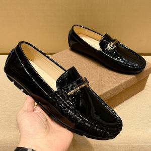 Mens Black Pebble Grain Slip-On Casual Business Shoes Spring Autumn New Style One-Touch Durable Leather Mens Footwear