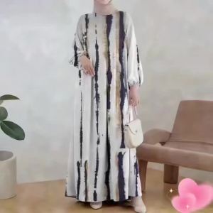 Muslim Cotton Abayas For Women Dashiki Loose Dress Batwing Sleeve Femme Robe