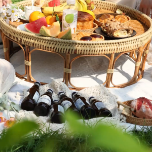 หวายสานหน้าต่างลอยตารางตากแห้งข้ามวันหยุดท่องเที่ยวเก็บผลไม้ถาดขนมปังถาดสูงถาดไม้ไผ่กลมตั้งแคมป์ปิกนิกถาด