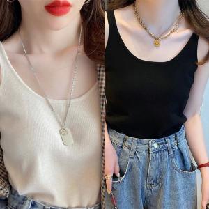 Womens Knitted Vest Summer Outerwear White Hong Style Mini Strapless Sleeveless Top Base Layer No Sleeve Shirt Commute Style