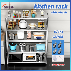 Kitchen Storage Cabinet Rack With Wheels Stainless Steel Kitchen Rack Organizer thicken Storage Microwave Oven Merchandise Display Rack