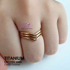 Cincin Wanita Ori Titanium 3 Lines Elegan Perhiasan Fashion Import Premium cnt090