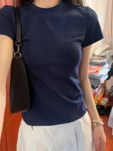 Slim American Style Dark Blue Crewneck Short Sleeve T-shirt