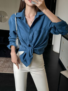 Early Autumn Long Sleeve Womens Shirt Versatile Layering Loose Fit Matte Finish Commute Style Pure Color Polo Collar Shirt