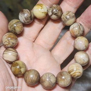 Gegegems Collection 14mm+ premium Madagascar Petrified Wood natural pattern bracelet [Natural Crystal]