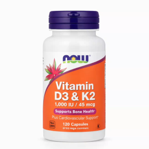NOW Foods Vitamin D3 K2 1000 IU Vit D-3 + Vitamin K2 45mcg 120 Capsules Bone Heart & Immune Support