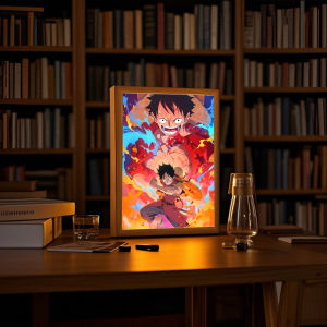 Hot Toys | Anime Light Painting Photo Frame One Piece Luffy Zoro LED Night Light Birthday Gift Manga Bedroom Decor Original Art Moon Lamp