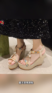 Katerina Fashion Chic Floral Heel Embellished Wedge Sandals With Gartirized Strap For Women #K-813