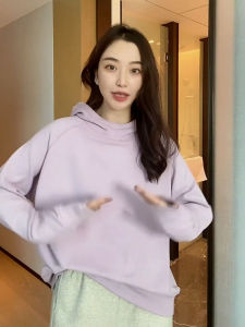 เสื้อสเวตเตอร์มีฮู้ดแบบหลวมๆ สำหรับผู้หญิงไซส์ใหญ่ ฤดูใบไม้ผลิและฤดูใบไม้ร่วง เสื้อชั้นในแฟชั่น ทรงสลิม แขนยาว สไตล์เกาหลี