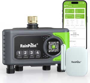 RainPoint Garden WiFi Water Timer 4 Zones Automatic Irrigation Timer Watering Systems Controller with Rain Delay Manual Watering