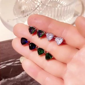 Huitan Minimalist Triangular Cubic Zirconia Stud Earrings for Women White/Multicolored/Green/Blue Colors Fashion Jewelry
