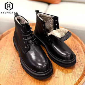 Winter Thickened Fleece Lined Fur Booties Mens Waterproof Anti-slip Martin Boots Roadmaker Short Tube British Style Shoes