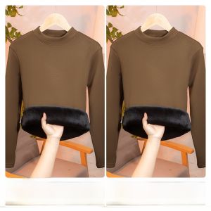 MiiOW | Thickened Fleece Round Neck Integrated Velvet Warm Top Long Sleeve Womens Base Shirt Autumn Winter Inner Wear Outerwear MiiOW