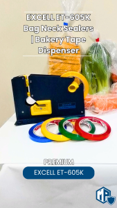 EXCELL ET-605K Bag Neck Sealers | Bakery Tape Dispenser | NICHIBAN Plastic Bag Sealer Tape | Sealing Tape
