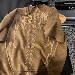 Loose Fit Youthful American Retro Suede Short Sleeve T-Shirt for Teen Boys Summer Comfortable Versatile Basic Top Large Size