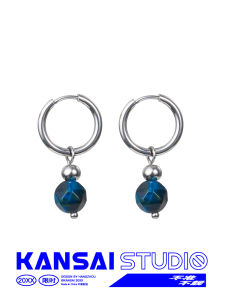 Kansai ต่างหูคู่เหล็กไทเทเนียม สีฟ้า สีดำ หยกไม่มีคลิปเจาะบน หลากหลาย เครื่องประดับหู เรียบง่าย มีสไตล์ เครื่องประดับแฟชั่น