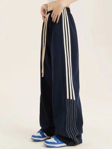 กางเกงขายาวทรงตรงหลวมๆ สำหรับผู้หญิง ทรงลำลอง สไตล์สตรีท ฤดูใบไม้ผลิและฤดูใบไม้ร่วง แบรนด์ใหม่ ทรงหลวม ทรงตรง กางเกงขายาวทรงสปอร์ต