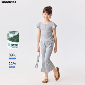 Moonkids | Bộ Đồ Nữ Hàn Quốc Duyên Dáng Áo Ngắn Tay Quần Xòe