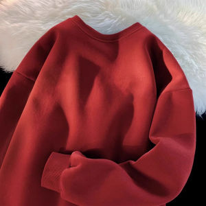 Autumn Winter Mens Hoodie Ins Trendy Brand Casual Loose Fashion Top Wine Red Snake Year Fleece Jacket Youth Pop Style