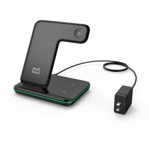 Minthouz 3-in-1 Wireless Charger 15W Fast Charging Station with USB Type C Terminal for Smart Phone Apple Watch Airpods Compatible with iPhone15/14/13/12/11 Samsung Qi Certified Black
