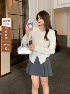 ALIN plus Size Womens round Neck Wool Base Shirt Spring Summer Open Split Knitted Sweater Comfortable Loose Fit Commute Style