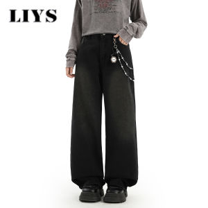 Quần Jean Nam Kiểu Mỹ Cổ Điển Màu Đen Dáng Rộng Ống Rộng Chất Liệu Denim Có Họa Tiết Đầu Lâu Thích Hợp Cho Mùa Thu Đông