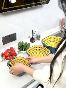 BaliEshop | Dapet 3 Pcs Baskom Cuci Sayur Buah 3in1 + Saringan Peniris Air | Set 3 Pcs Vegetable Basin Multifungsi