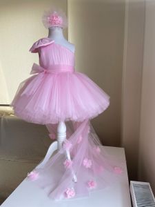 pink tail dresspink tulle dress floral pink dressattachable tail dressbirthday dress1 year old party dress pink dress baby Shoes