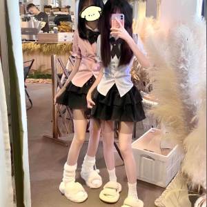 High Waist Bow Tie Short Sleeve Womens Set Summer Popular JK Uniform Social Polyester Fashion Workwear Student School Uniform