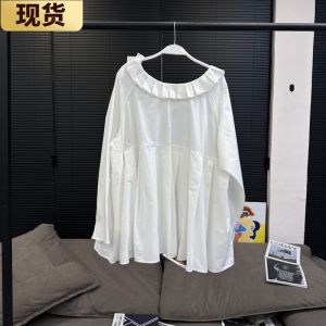 Versatile Pleated Shirt Casual Versatile Korean Style Spring 2024 New Arrival Long Sleeve Pure Color round Neck VCFD Brand