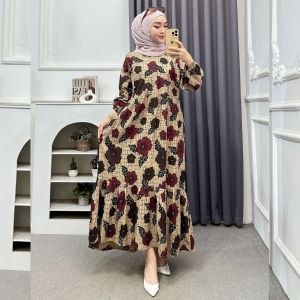 Dress Mawar Baju Gamis Wanita Muslim Terbaru Bahan Rayon Premium Adem Nyaman Busui Friendly