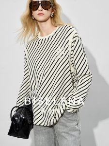 BEIQIANI | Stylish Contrasting Stripes Long Sleeve T-Shirt Summer New Loose Casual
