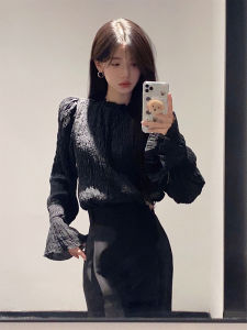 เสื้อเชิ้ตผู้หญิงสีดำบุขนแกะทรงหลวมสไตล์เกาหลี แขนยาว ทรงหลวม ทรงเข้ารูป เสื้อเชิ้ตทรงหลวม เสื้อเชิ้ตแขนยาว