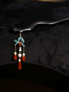 Red Agate Tassel Hairpin Traditional Chinese Womens Fashion Accessory for Cheongsam Hanfu Hair Accessories Original Design