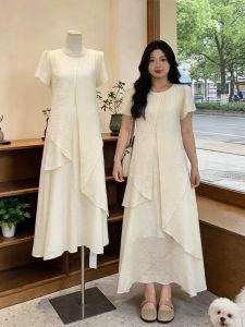 Tencel Lycra Summer Slim Fit Large Size French Faux Layered Women Dress