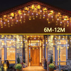 Đèn Dây LED Hình Băng Giá 6M/12M Đèn Rèm Giáng Sinh Trang Trí Giáng Sinh Năm Mới Hành Lang Sân Vườn Tiệc Tùng Đèn Nhấp Nháy