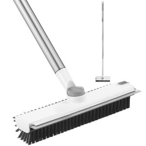 3 in 1 Scrub Brush with Long Handle Bathtub and Floor Gaps Scrub Brush Squeegee Shower Broom for Tile Wall Cleaning
